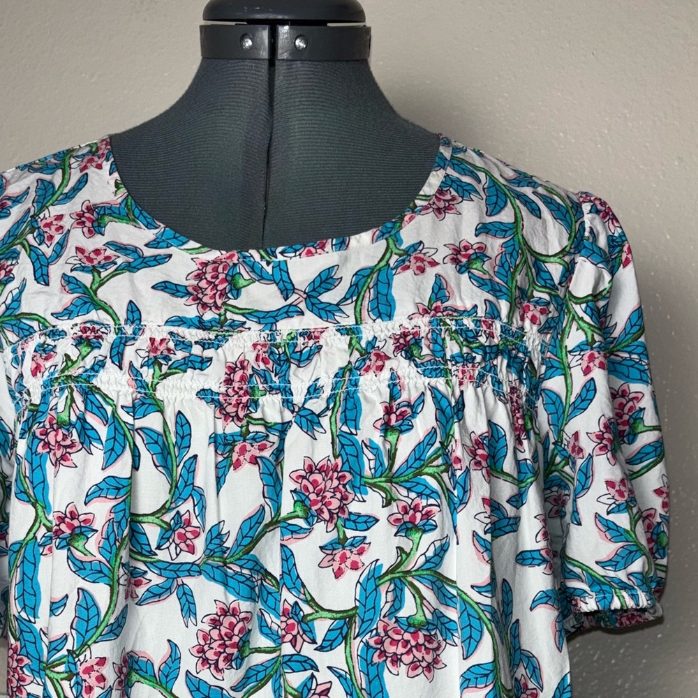 J. Crew Puff-sleeve Top Women's Size Large in Pink/blue floral Print 100% cotton - Picture 13 of 16